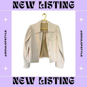 Puff Sleeve Belted Faux Leather Jacket - cream, small